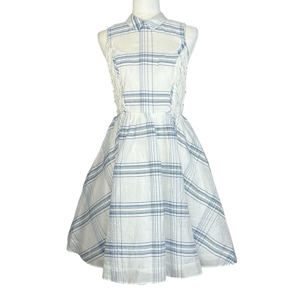 Anthropologie Moulinette Soeurs 6 Seaplane Dress Blue White Windowpane - Picture 2 of 16
